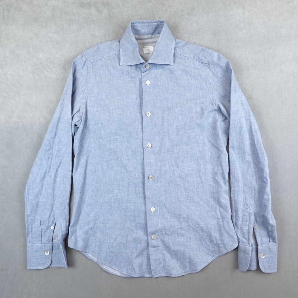 Eleventy Platinum Shirt Mens Small Chambray Blue Button Up Cotton Long Sleeves